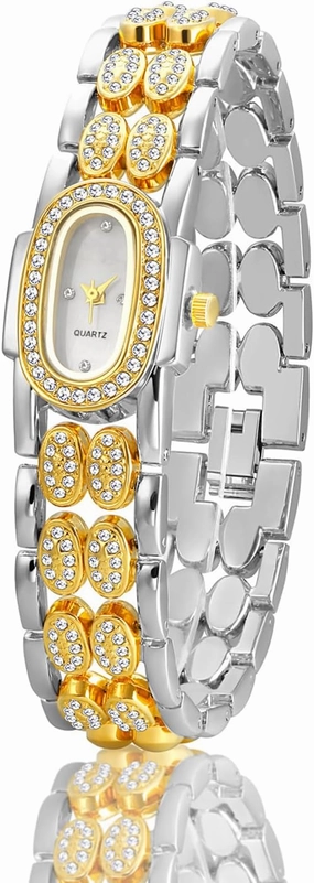 BESTKANG Dainty Watches for Women Vintage Rhinestone Bracelet Wrist Watch Luxury Small Ladies Oval Quartz Watch