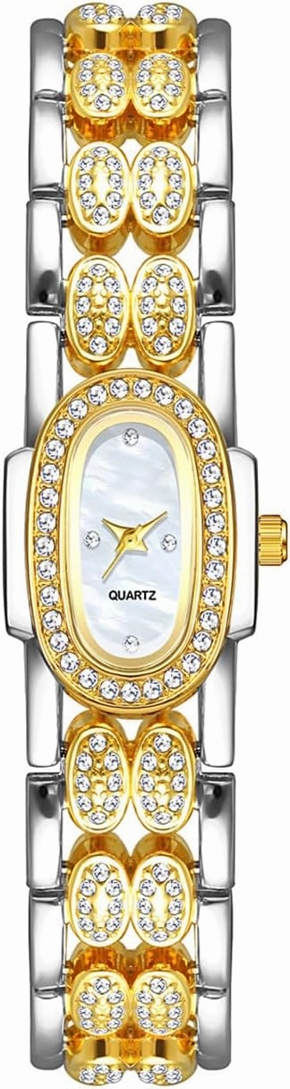 BESTKANG Dainty Watches for Women Vintage Rhinestone Bracelet Wrist Watch Luxury Small Ladies Oval Quartz Watch