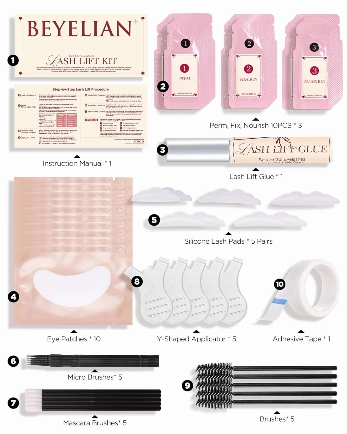 BEYELIAN Lash Lift Kit Eyelash Perm Kit, Professional Instant Perming, Lifting & Curling for Eyelashes, Semi-Permanent Salon & DIY Home Use for Beginner and Professional 10 Times