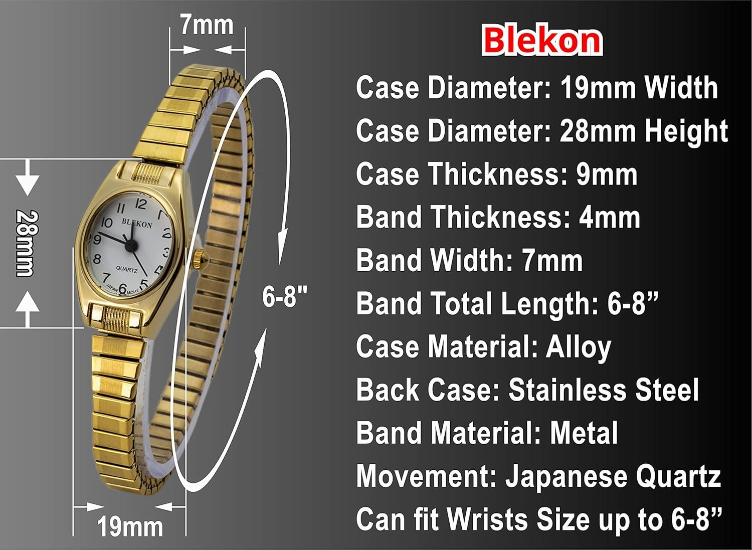 Blekon Collections Quartz Womens 19mm Oval Case Thin Stretch Band Watch (Doesn't Fit Small Wrist)