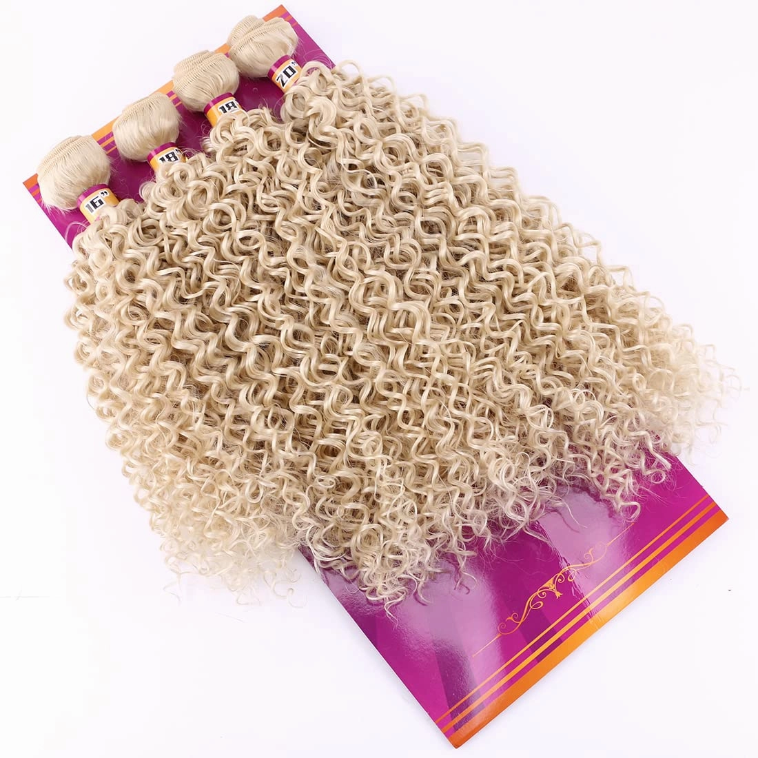 Blonde Synthetic Hair Weave Kinky Curly Hair Bundles 16 18 18 20 Inches 4 Bundles Color 613 Jerry Curl Synthetic Hair Weft Extensions