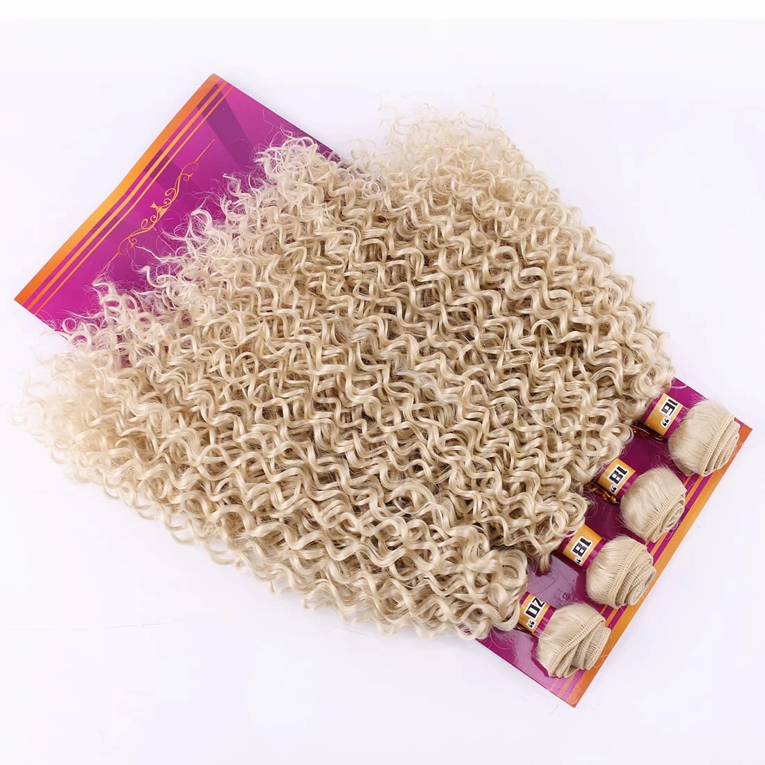 Blonde Synthetic Hair Weave Kinky Curly Hair Bundles 16 18 18 20 Inches 4 Bundles Color 613 Jerry Curl Synthetic Hair Weft Extensions