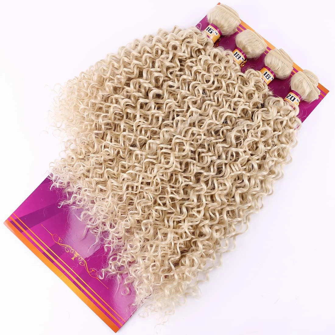 Blonde Synthetic Hair Weave Kinky Curly Hair Bundles 16 18 18 20 Inches 4 Bundles Color 613 Jerry Curl Synthetic Hair Weft Extensions