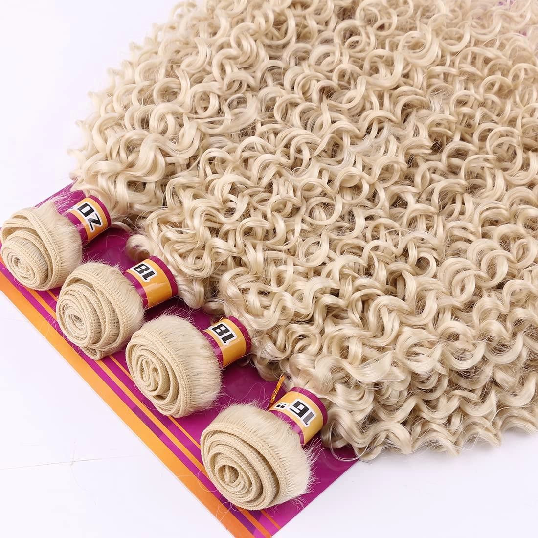Blonde Synthetic Hair Weave Kinky Curly Hair Bundles 16 18 18 20 Inches 4 Bundles Color 613 Jerry Curl Synthetic Hair Weft Extensions