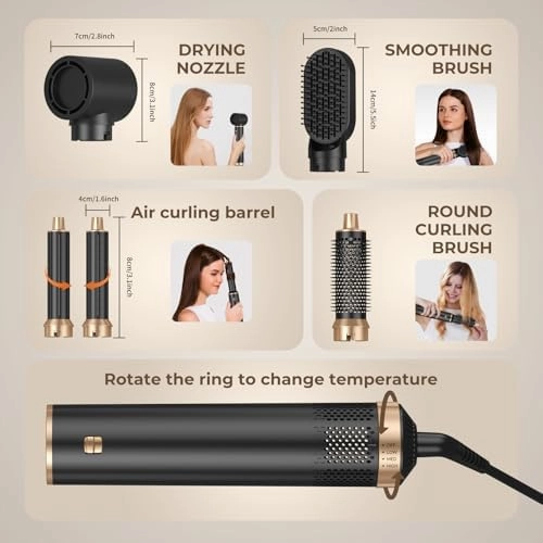 Blow Dryer Brush, 5 in 1 Upgrade Hair Dryer Brush Air Curler Air Curling Wrap Styler, Detachable Hot Air Brush Negative Ion Curling Brush Iron, Hair Styling Tools for Drying Curling Straightening