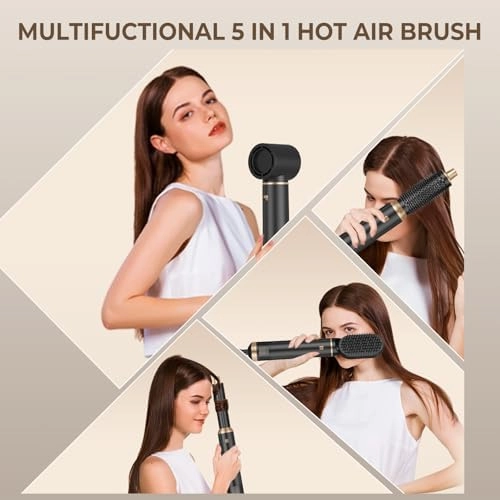 Blow Dryer Brush, 5 in 1 Upgrade Hair Dryer Brush Air Curler Air Curling Wrap Styler, Detachable Hot Air Brush Negative Ion Curling Brush Iron, Hair Styling Tools for Drying Curling Straightening