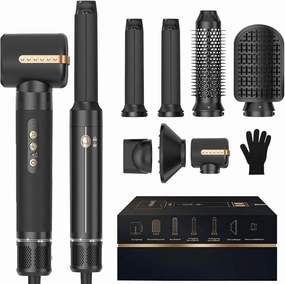 Blow Dryer Brush 7inONE,110000RPM High-Speed Negative Ionic Hair Dryer with Diffuser Concentrator,Curling Iron Hair Straightener Round Brush Blow Out