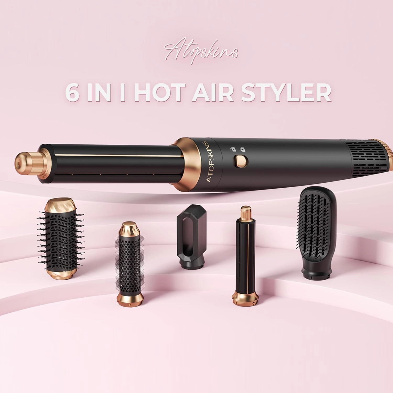 Blow Dryer Brush Set, 6-in-1 Hot Air Styler, Negative Ionic Hair Dryer Brush, 1000W Professional Hair Styling Tools, 3 Heat/Cool Settings, Auto Curling, Fast Drying, Ideal Gifting