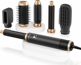 Blow Dryer Brush Set, 6-in-1 Hot Air Styler, Negative Ionic Hair Dryer Brush, 1000W Professional Hair Styling Tools, 3 Heat/Cool Settings, Auto Curling, Fast Drying, Ideal Gifting