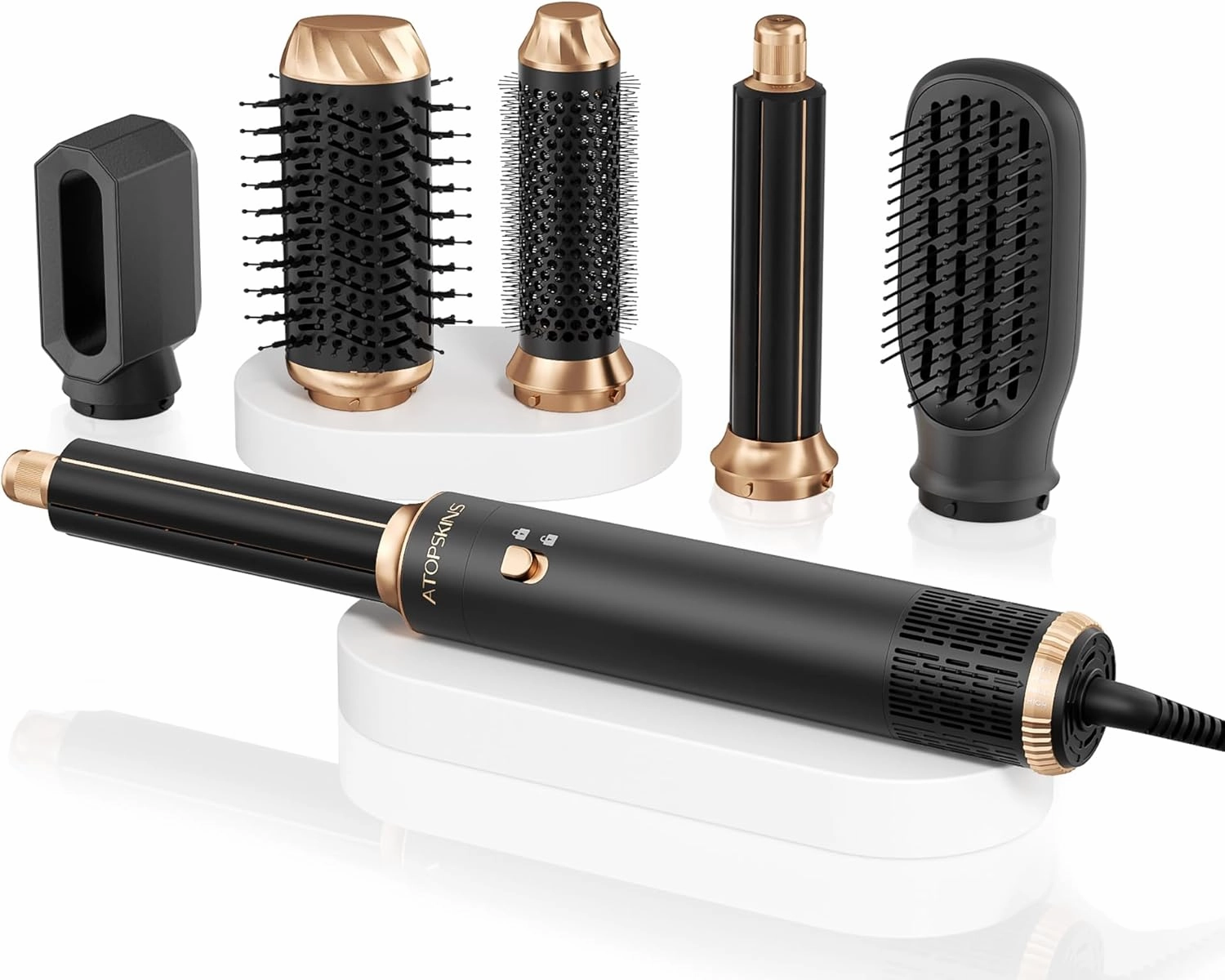 Blow Dryer Brush Set, 6-in-1 Hot Air Styler, Negative Ionic Hair Dryer Brush, 1000W Professional Hair Styling Tools, 3 Heat/Cool Settings, Auto Curling, Fast Drying, Ideal Gifting