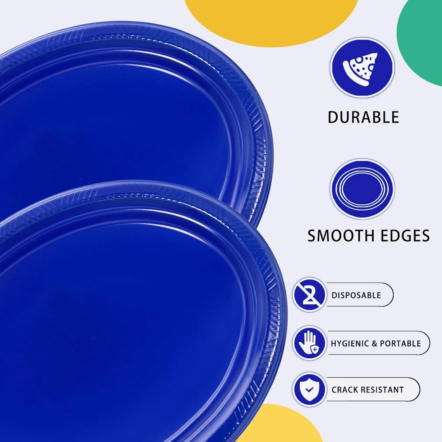 Blue Plates Disposable Heavy Duty 12" x 10" - Oval Blue Plastic Plates for Party Baby Shower Birthday Graduations Patriotic Party Independence Day(50 Count)