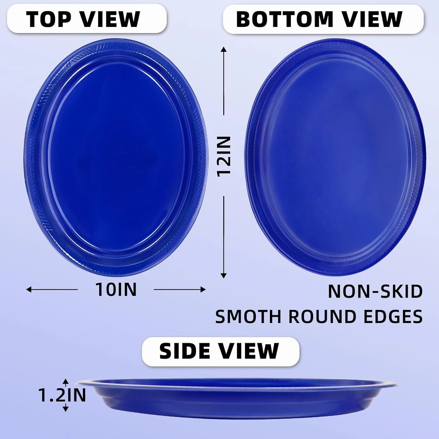 Blue Plates Disposable Heavy Duty 12" x 10" - Oval Blue Plastic Plates for Party Baby Shower Birthday Graduations Patriotic Party Independence Day(50 Count)