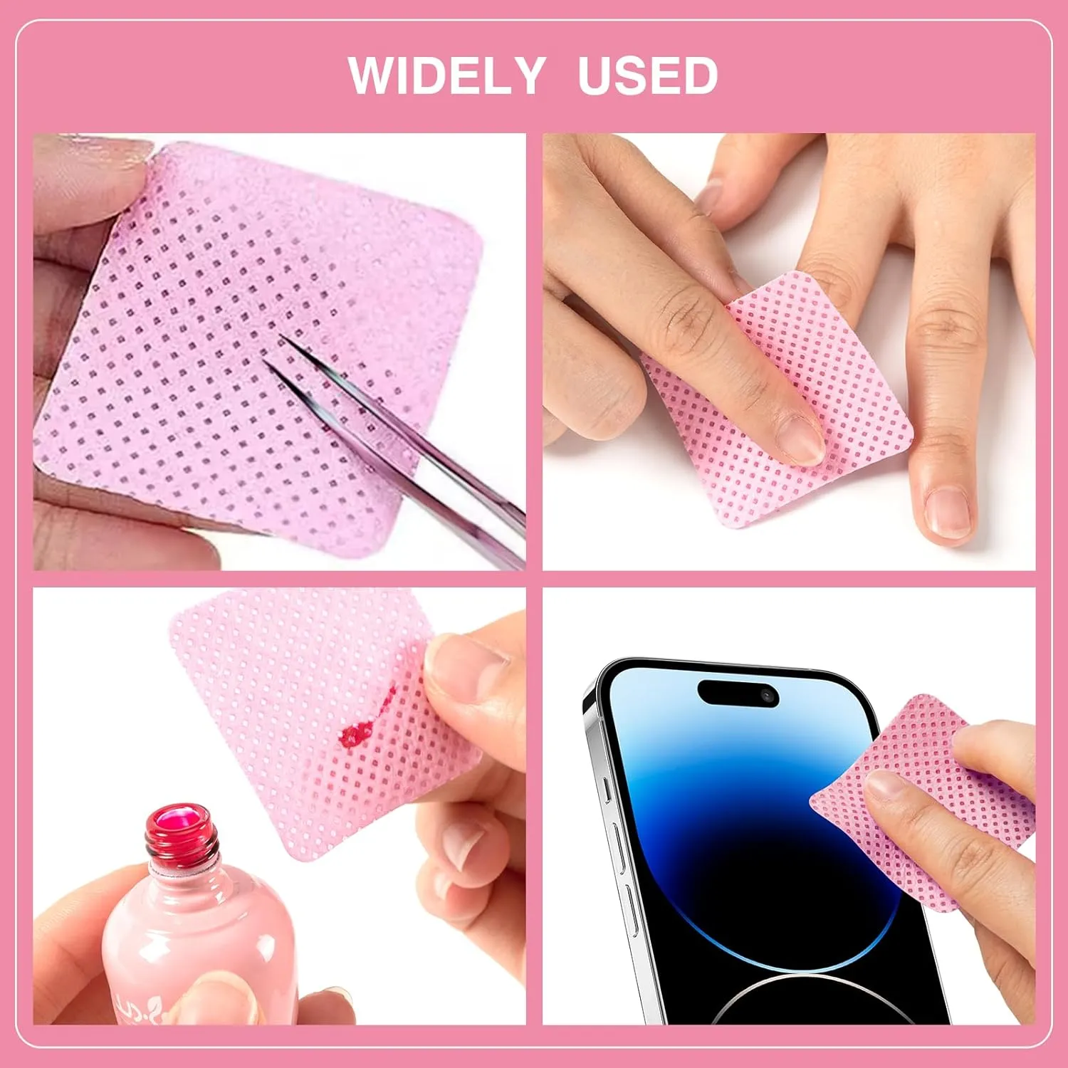 BLUERISE Lint Free Nail Wipes Pink 2500pcs Nail Polish Remover Pads Soft Absorbable Eyelash Extension Glue Cleaning Wipes