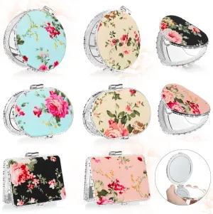Blulu 8 Pieces Compact Mirror Bulk for Purse Flower Small Floral Retro Folding Portable Pocket Mirror for Women Girls Travel Gift(Silver Edge)