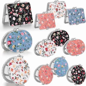 Blulu 24 Pcs Compact Mirror for Purse Bulk Small Flower Pocket Mirror Folding Floral Retro Return Gifts for Women Makeup Travel Portable(Silver Edge)