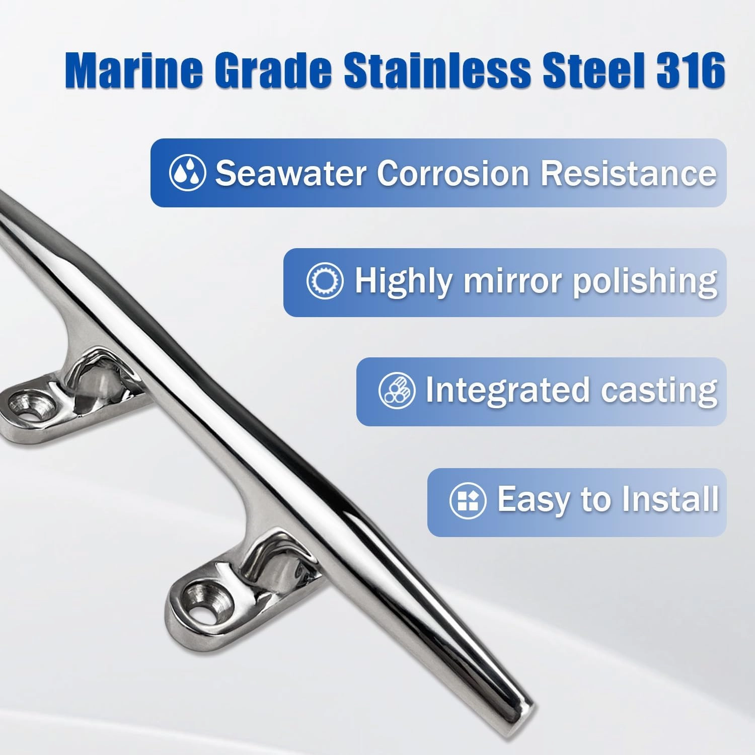 Boat Cleat, 4"/5"/6"/8"/10" Marine Grade 316 Stainless Steel Open Base Dock Cleat, Rope Cleat with Fasteners for Kayaks, Nautical Decor, 2 Pack/4 Pack