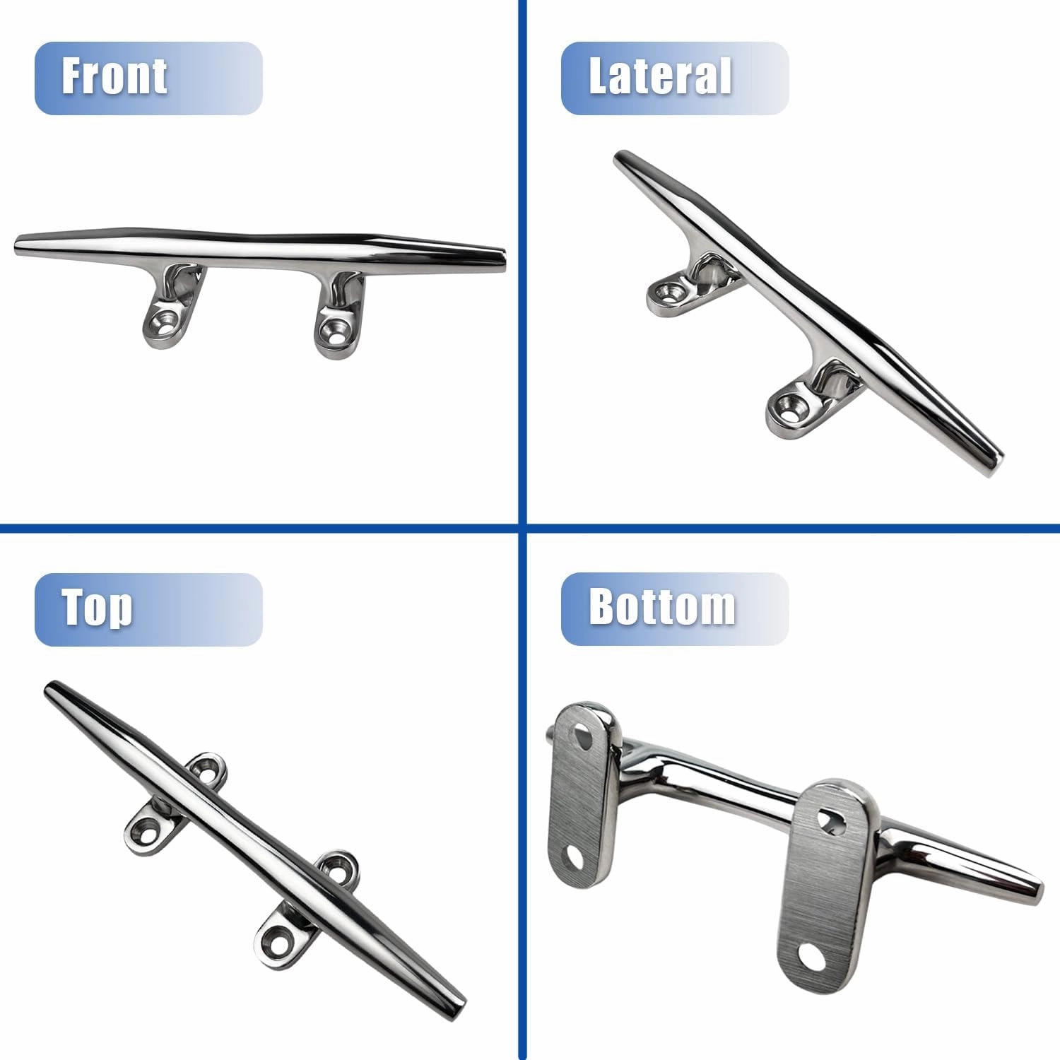 Boat Cleat, 4"/5"/6"/8"/10" Marine Grade 316 Stainless Steel Open Base Dock Cleat, Rope Cleat with Fasteners for Kayaks, Nautical Decor, 2 Pack/4 Pack