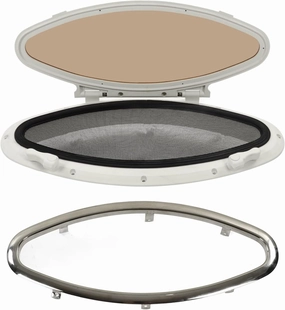 Boat Oval Opening Portlight Porthole, 470 x 210mm Yacht Porthole Window with Mesh Screen & Locking Fixed Handle, Boat Replacement Window Port Hole for Marine, Boat, Yacht, RV