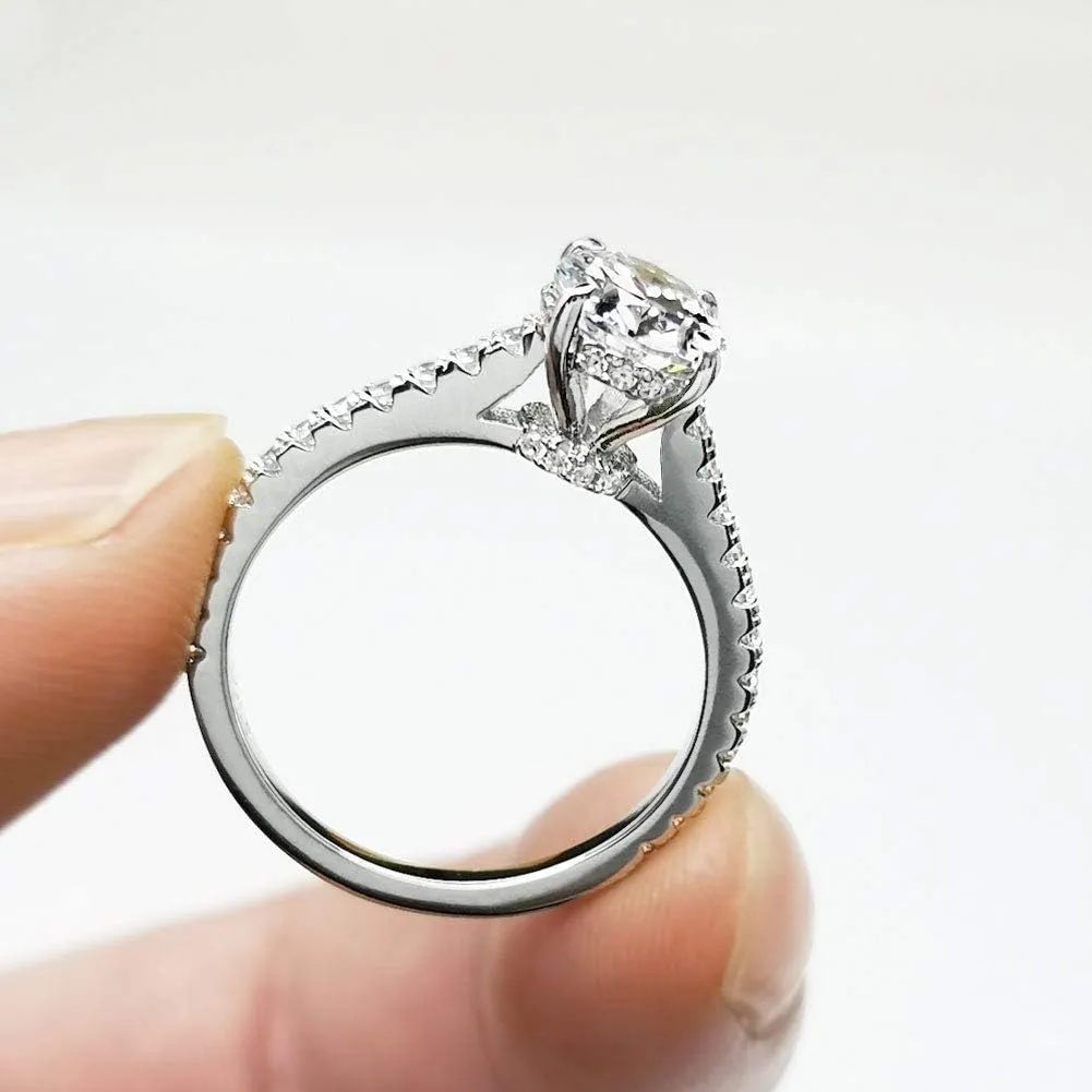 Bo.Dream 1.5ct/2ct Oval Cut Cubic Zirconia CZ Engagement Ring Rhodium Plated Sterling Silver