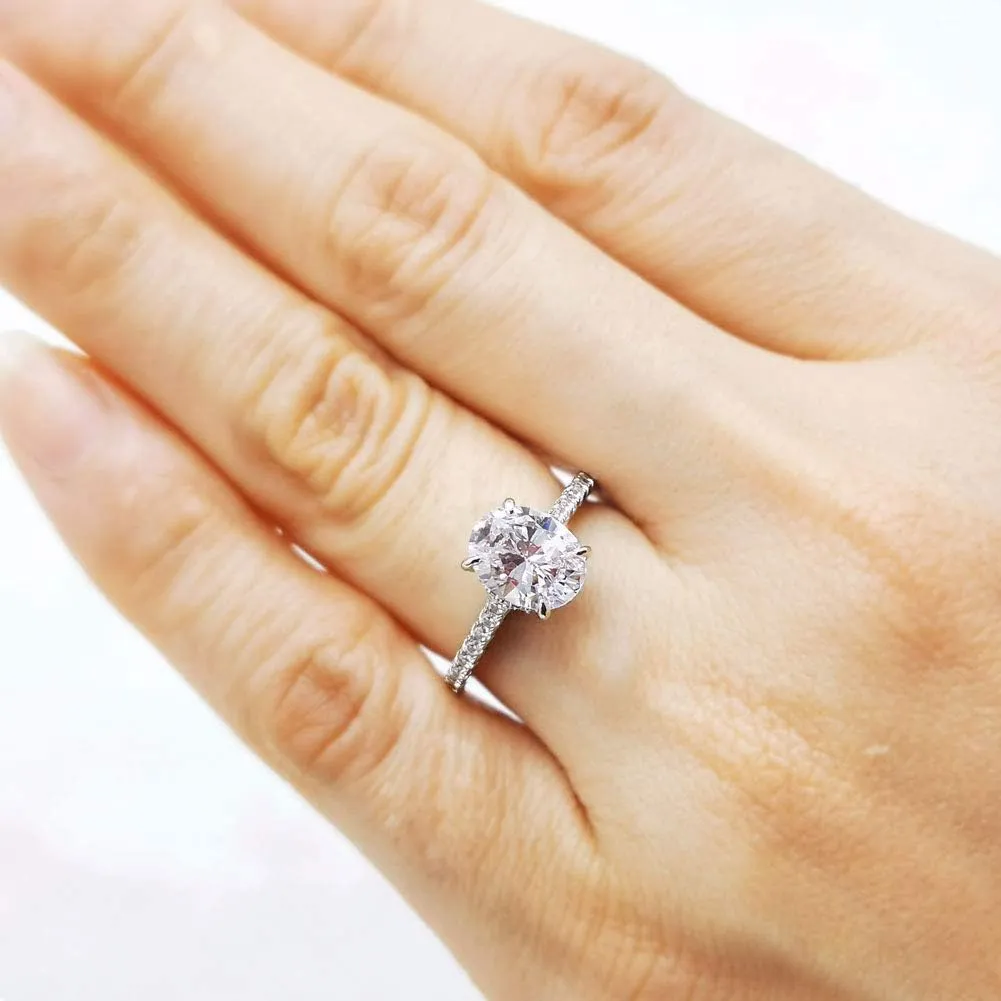 Bo.Dream 1.5ct/2ct Oval Cut Cubic Zirconia CZ Engagement Ring Rhodium Plated Sterling Silver