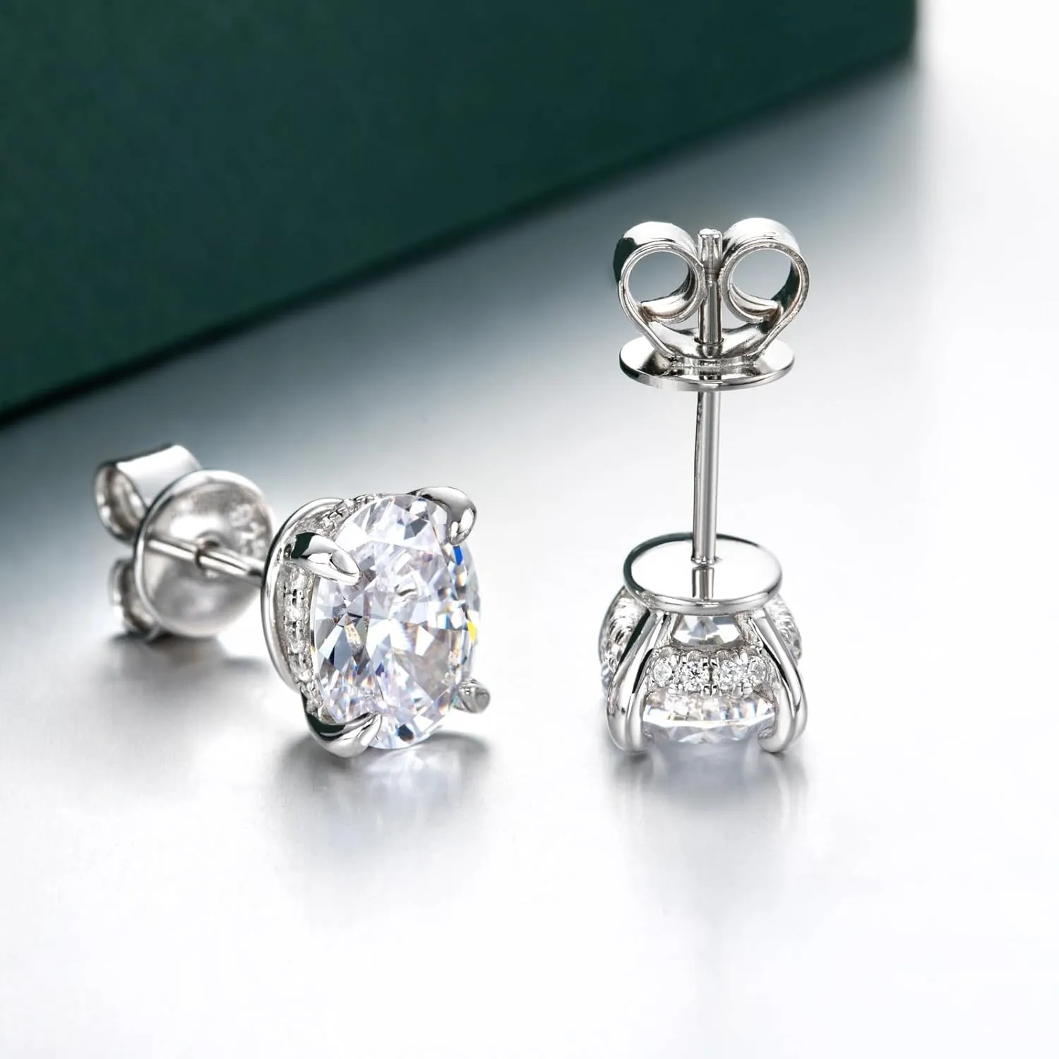 Bo.Dream Cubic Zirconia CZ Stud Earrings for Women 18K White Gold Plated Sterling Silver