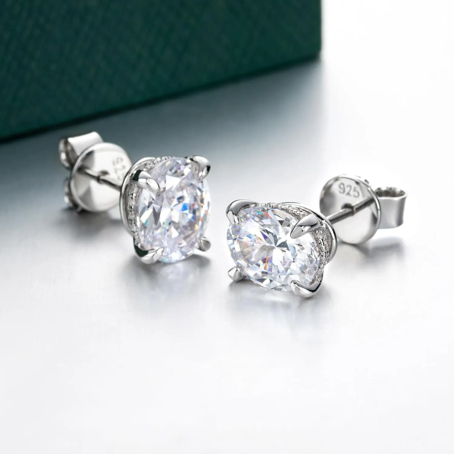 Bo.Dream Cubic Zirconia CZ Stud Earrings for Women 18K White Gold Plated Sterling Silver