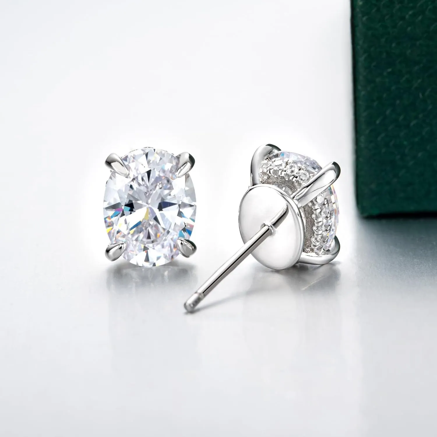 Bo.Dream Cubic Zirconia CZ Stud Earrings for Women 18K White Gold Plated Sterling Silver