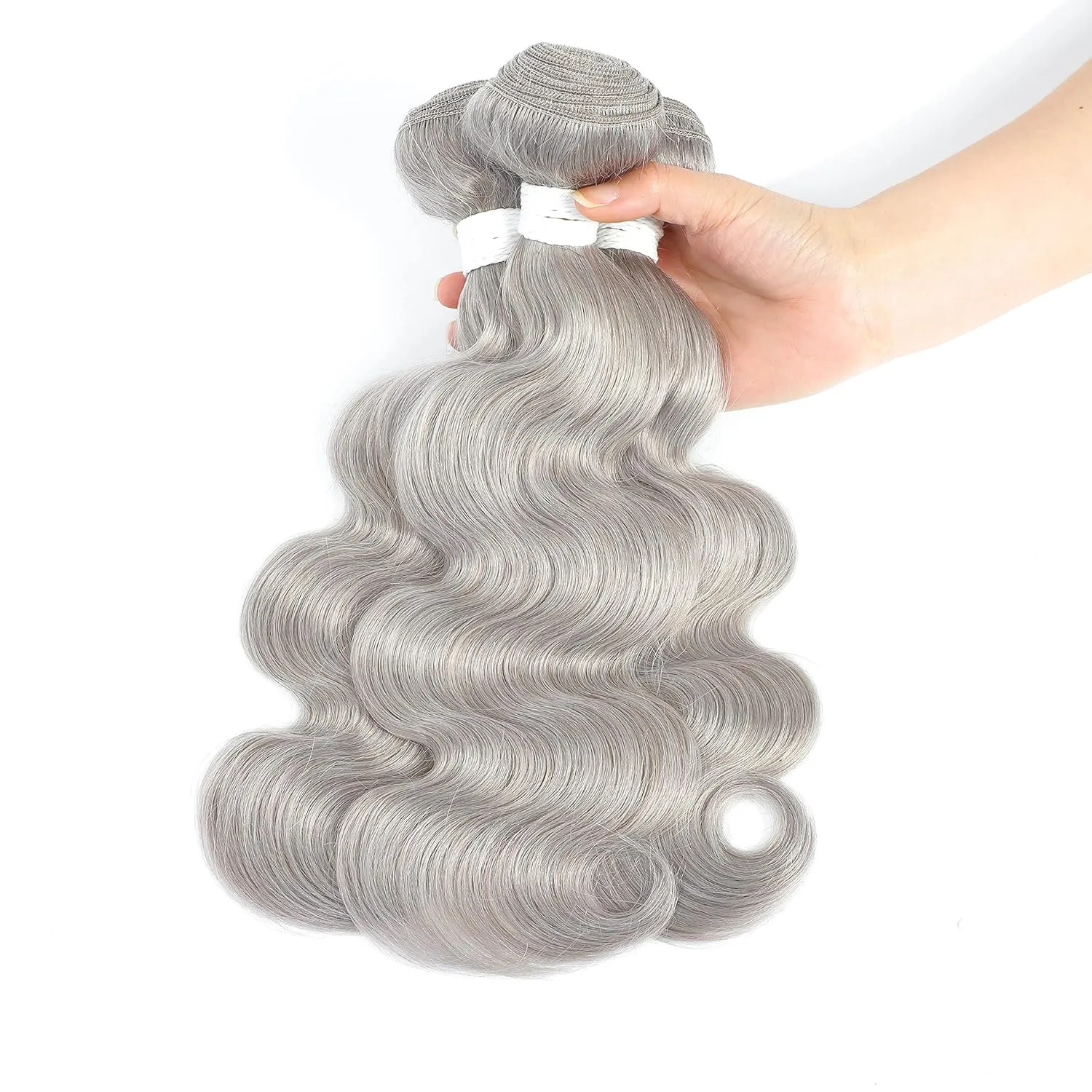 Body Wave Bundles 14Inch Grey Human Hair Bundle 100% Brazilian Remy 1 Bundle Hair Weave Double Weft Hair Extension