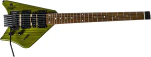 Bootlegger Guitar Spade Tremolo Green Coil Split HSHTravel Guitar Electric Headless Guitar Pro Series Standard String Travel Guitar Ready Record Gig Full Scale With Stiletto Hard Case Small