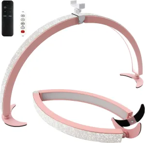 BQAN Half Moon Light for Nail Desk, 29" 40W Professional Nails Table Tech Lamp with Phone Holder & Controller & Remote, Rhinestone Lash Light for Eyelash Tech, Makeup, Tattoo, Spa, Salon(Pink)