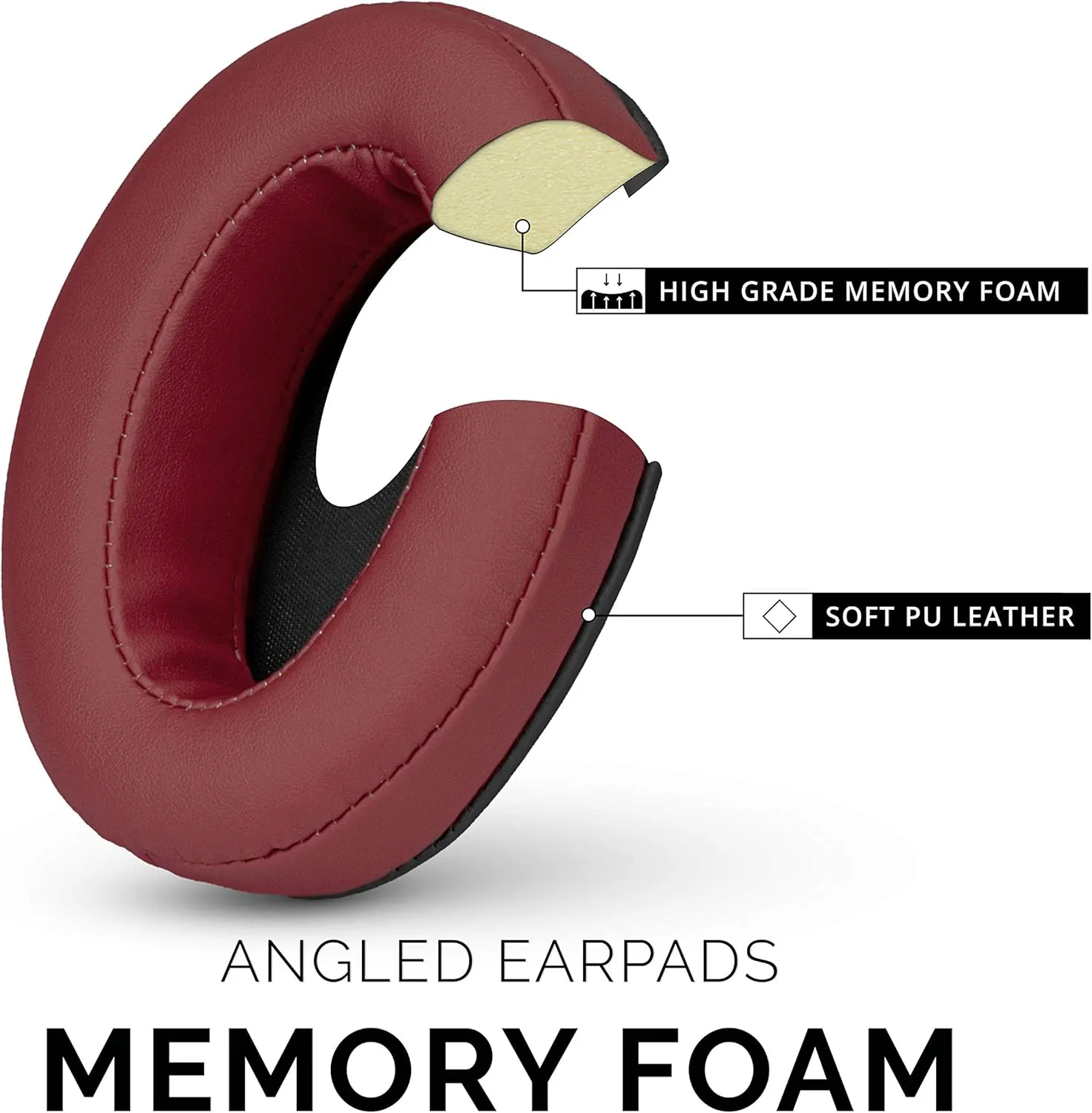 Brainwavz Angled Memory Foam Earpad - Suitable for Large Over The Ear Headphones - AKG, HifiMan, ATH, Philips, Fostex (Dark Red)