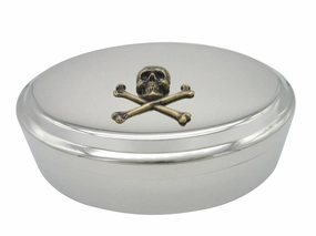 Bronze Toned Large Skull Pendant Oval Trinket Jewelry Box