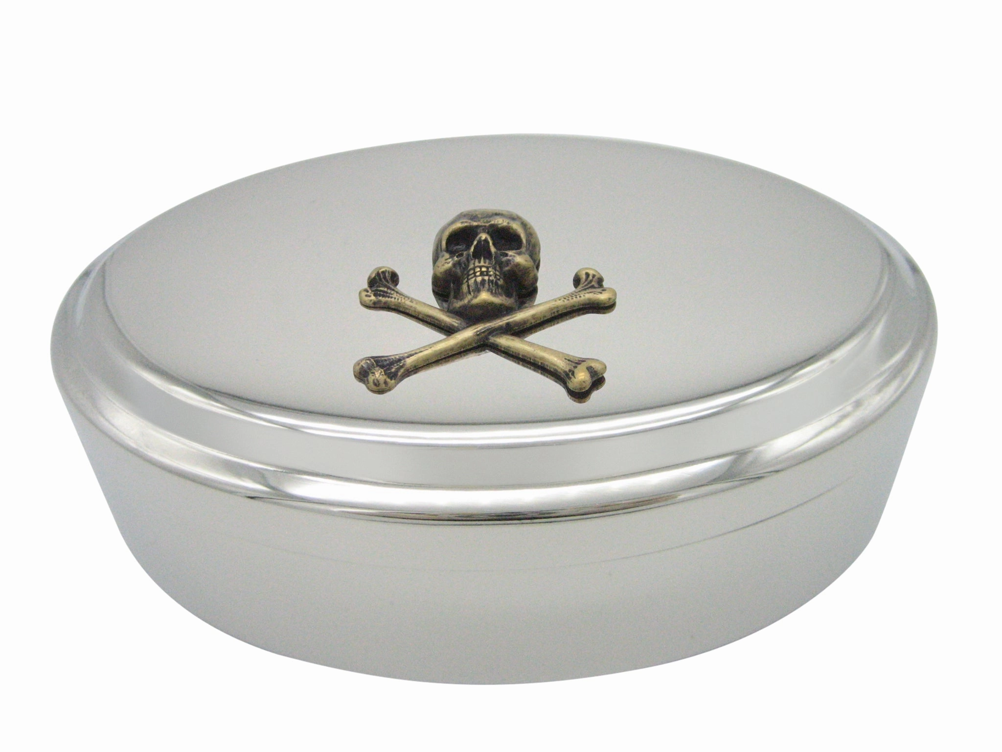 Bronze Toned Large Skull Pendant Oval Trinket Jewelry Box