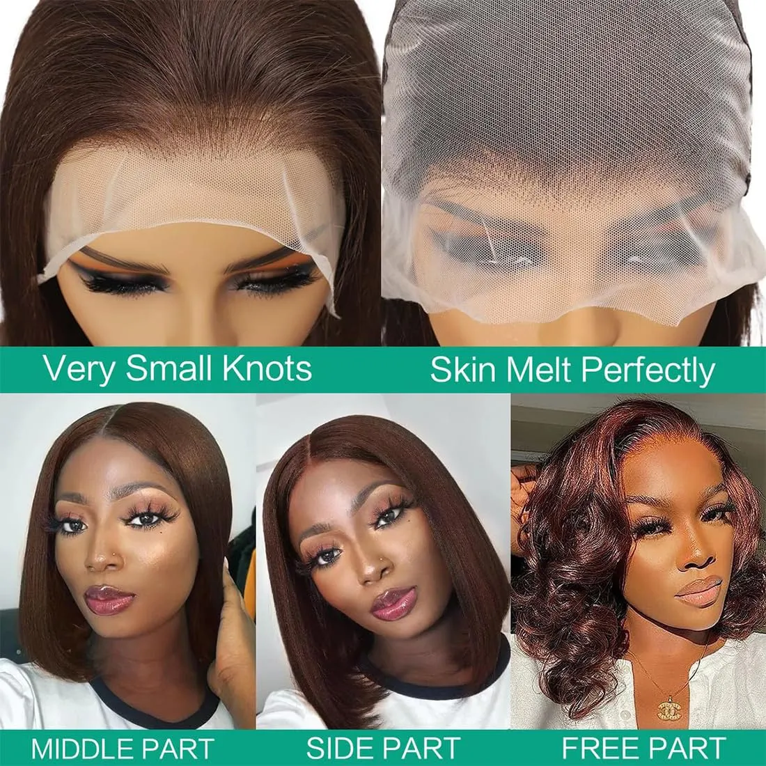 Brown Front Bob Wig Human Hair 13x4 HD Lace Front Wig 100% Unprocessed Brazilian Virgin Human Hair #4 Bob Wigs Pre Plucked Natural Hairline with Baby Hair Brown Color Bob for Women(10")