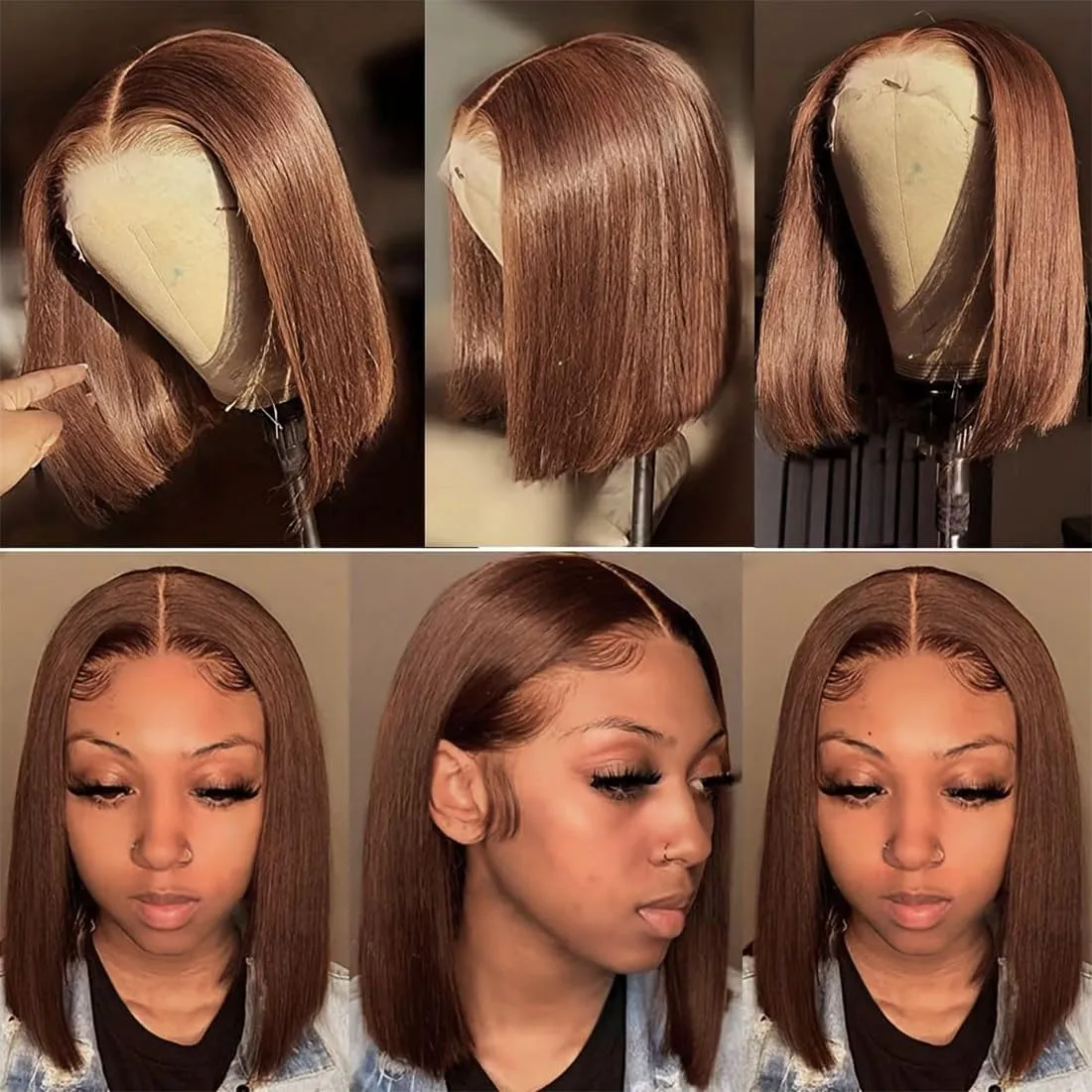 Brown Front Bob Wig Human Hair 13x4 HD Lace Front Wig 100% Unprocessed Brazilian Virgin Human Hair #4 Bob Wigs Pre Plucked Natural Hairline with Baby Hair Brown Color Bob for Women(10")