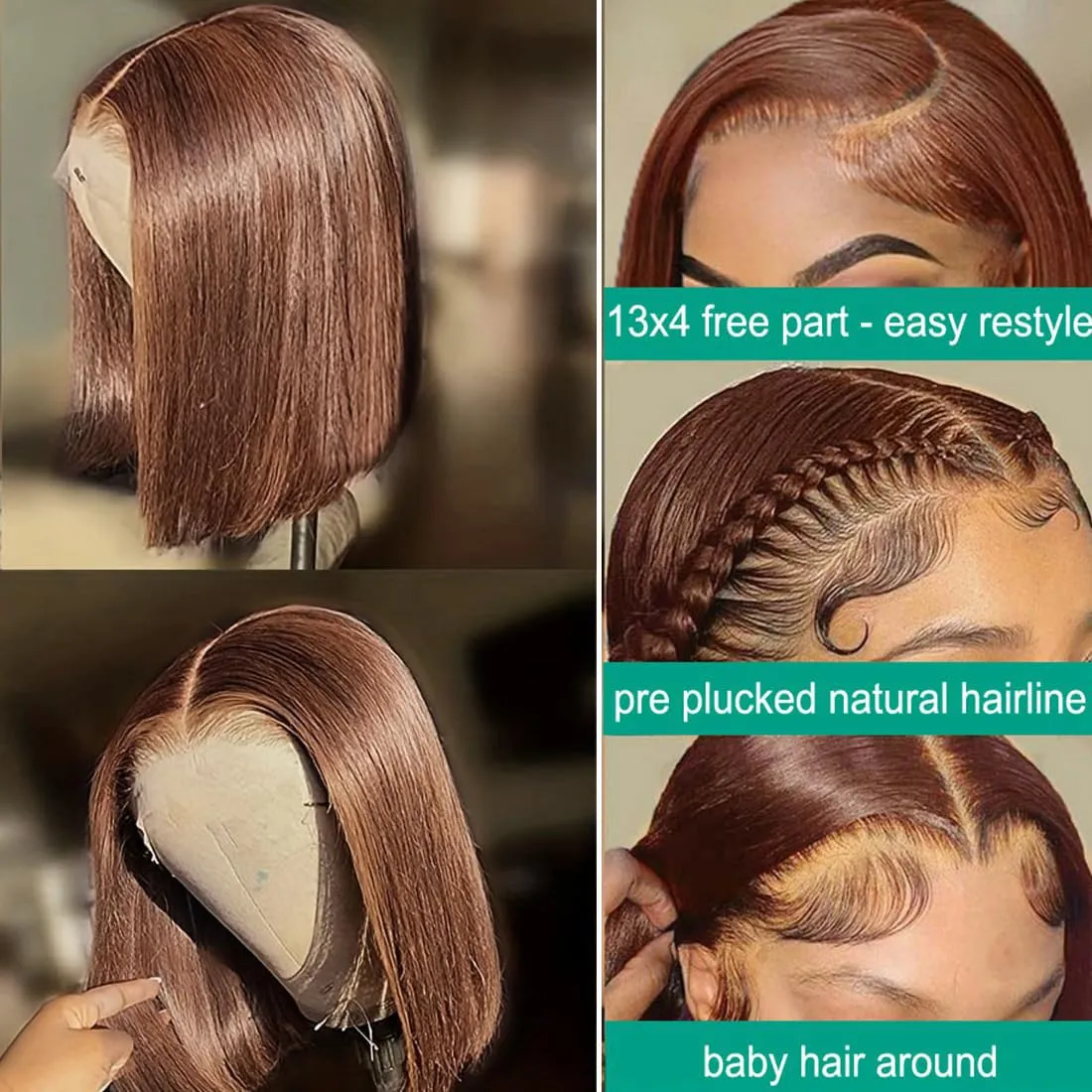 Brown Front Bob Wig Human Hair 13x4 HD Lace Front Wig 100% Unprocessed Brazilian Virgin Human Hair #4 Bob Wigs Pre Plucked Natural Hairline with Baby Hair Brown Color Bob for Women(10")