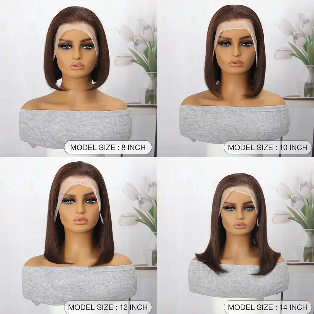 Brown Front Bob Wig Human Hair 13x4 HD Lace Front Wig 100% Unprocessed Brazilian Virgin Human Hair #4 Bob Wigs Pre Plucked Natural Hairline with Baby Hair Brown Color Bob for Women(10")