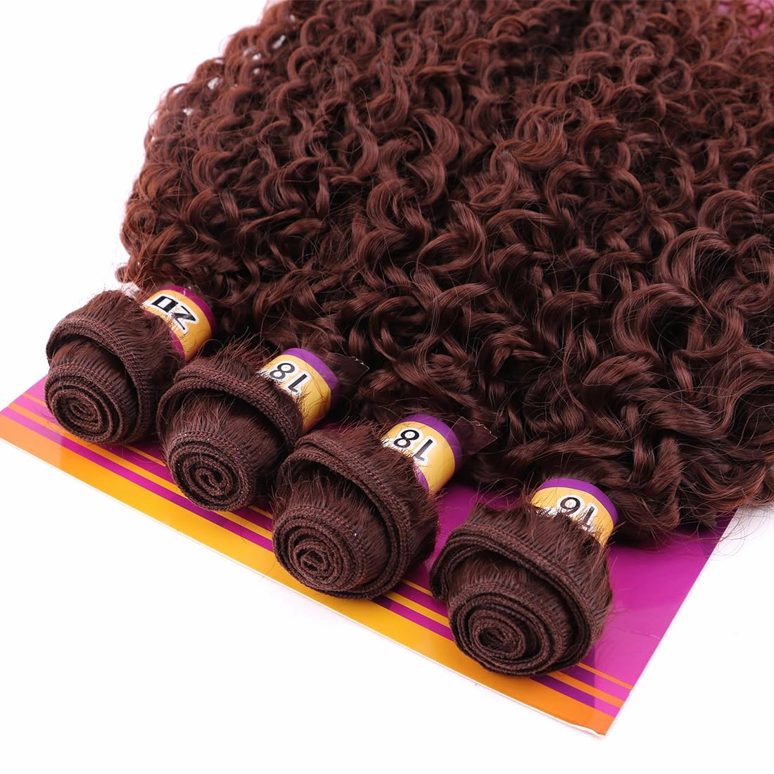 Brown Afro Kinky Curly Synthetic Hair Weave 4 Bundles 16 18 18 20 Inches Jerry Curl Synthetic Hair Weft Extensions(Color 33)