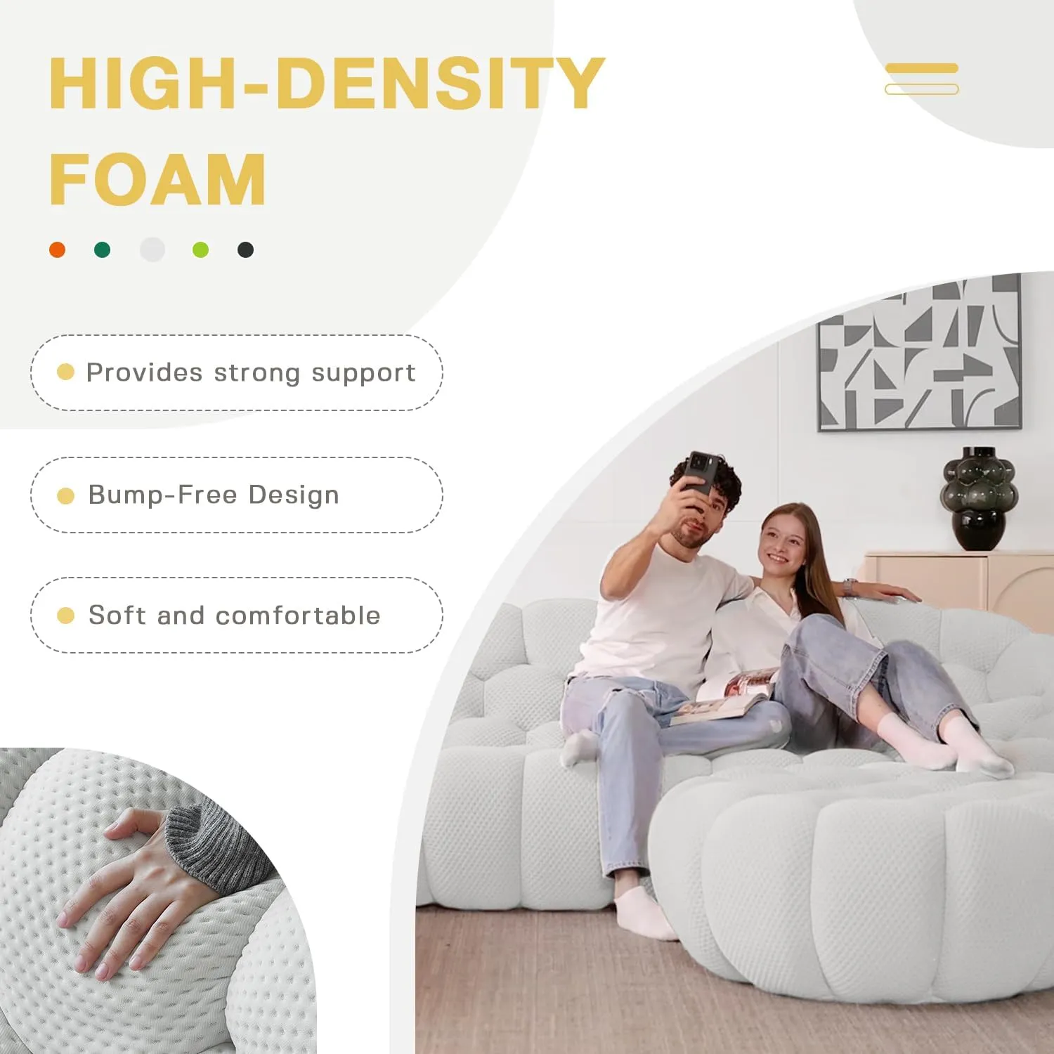Bubble Couch,48inch Modern Curved Sofa, Morden Lazy Floor Sofa, Memory Foam Bean Bag Floor Couch Lounge Chair for Living Room, Office, Apartment (Gray)
