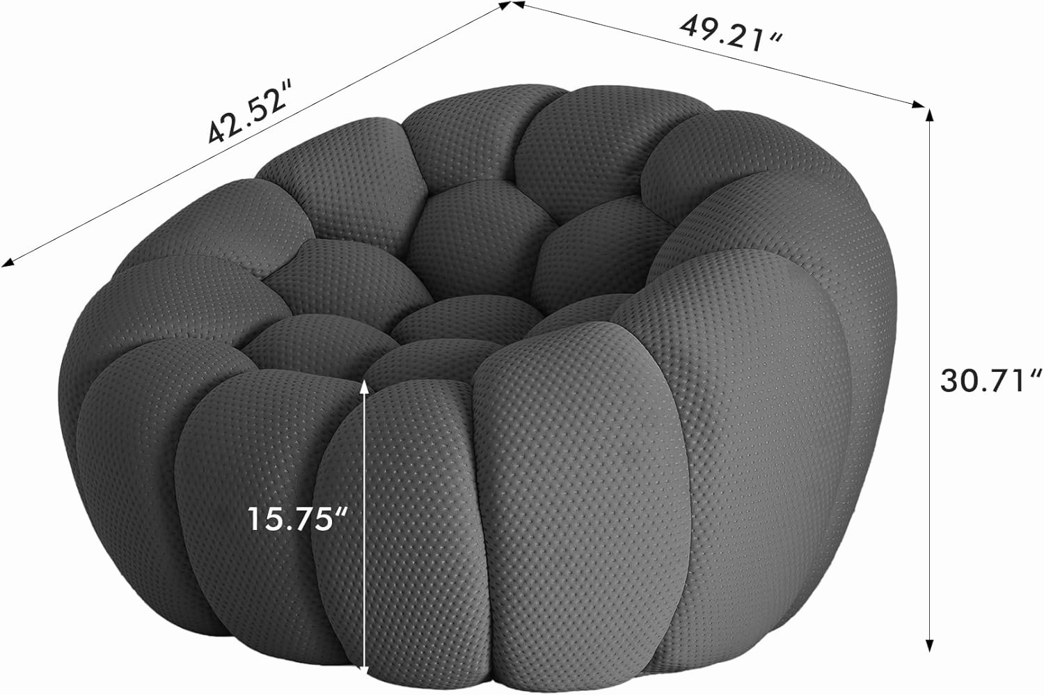Bubble Couch,48' Modern Curved Sofa, Morden Lazy Floor Sofa, Memory Foam Bean Bag Floor Couch Lounge Chair for Living Room, Office, Apartment (Dark Gray)
