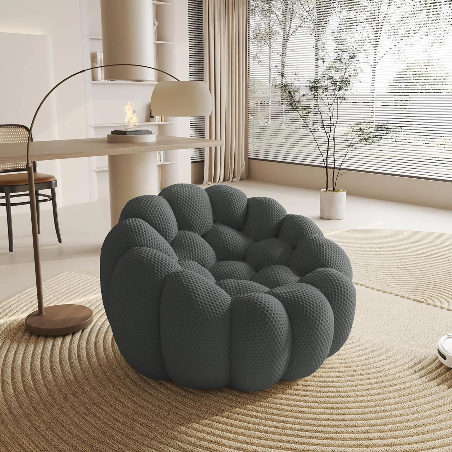 Bubble Couch,48' Modern Curved Sofa, Morden Lazy Floor Sofa, Memory Foam Bean Bag Floor Couch Lounge Chair for Living Room, Office, Apartment (Dark Gray)