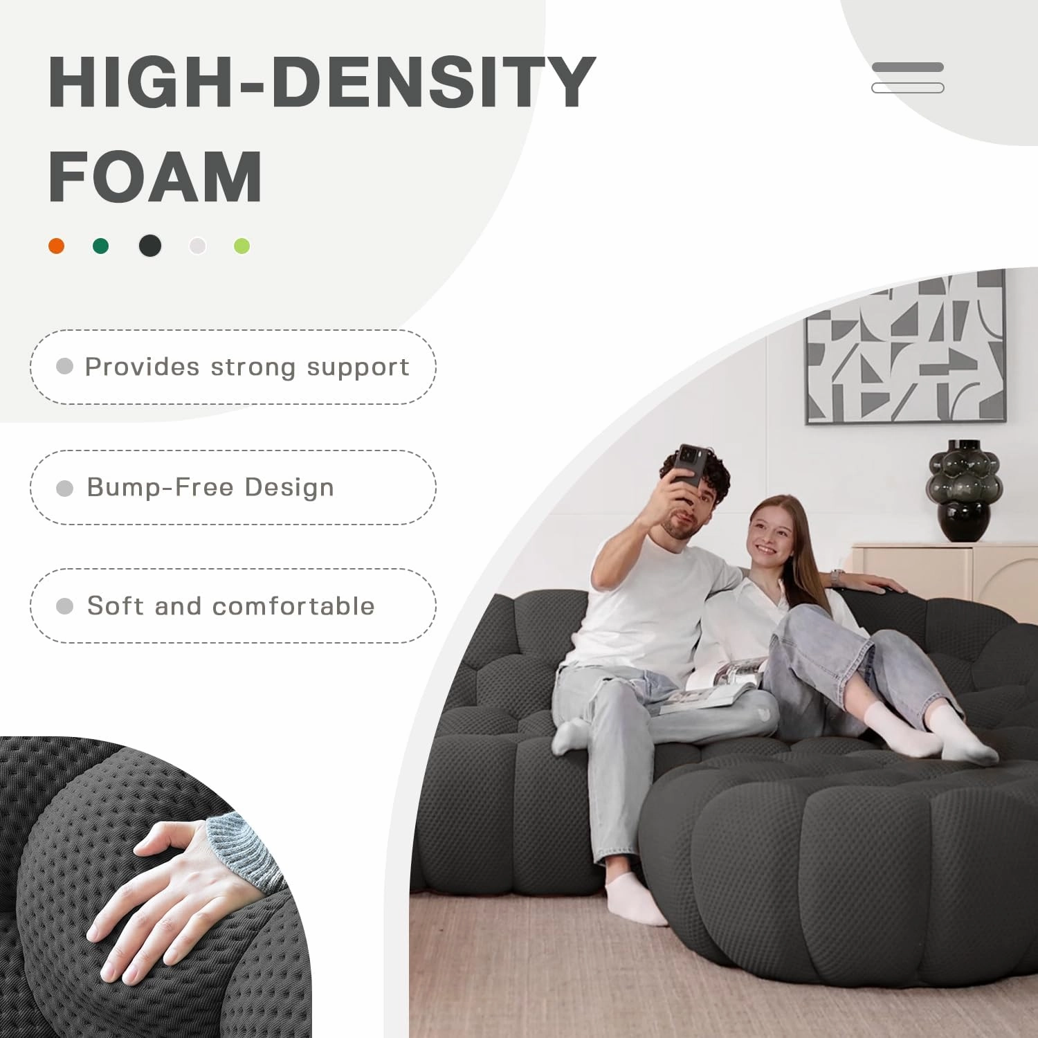 Bubble Couch,48' Modern Curved Sofa, Morden Lazy Floor Sofa, Memory Foam Bean Bag Floor Couch Lounge Chair for Living Room, Office, Apartment (Dark Gray)