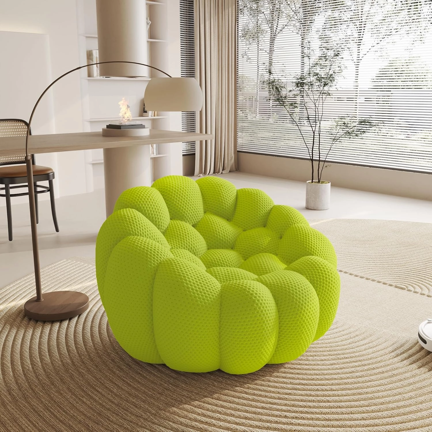 Bubble Couch,48' Modern Curved Sofa, Morden Lazy Floor Sofa, Memory Foam Bean Bag Floor Couch Lounge Chair for Living Room, Office, Apartment (Lemon Green)