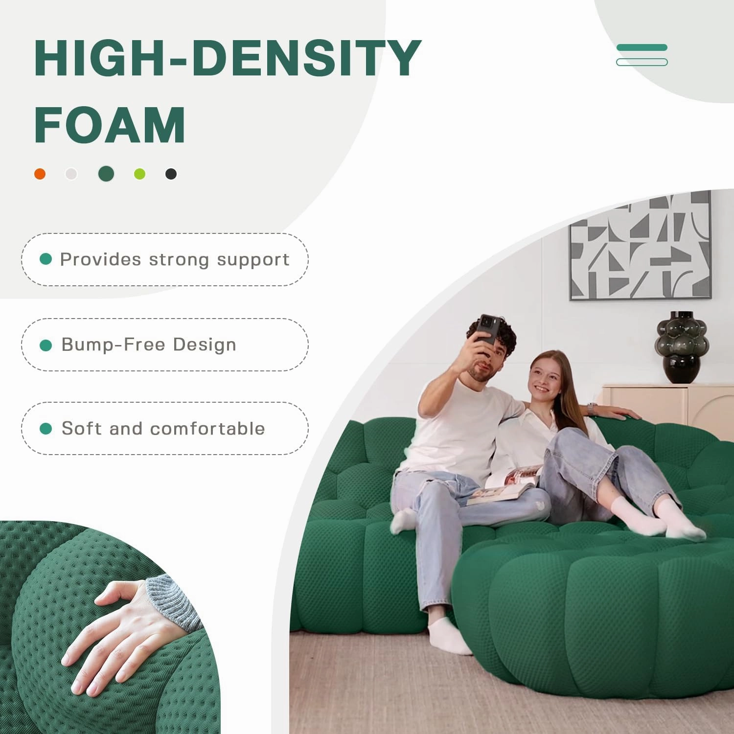 Bubble Couch,49.21'' Single Sofa,Mesh Fabric Lazy Floor Sofa, 3D Honeycomb Shape Curved Couch for Living Room, Office, Apartment (Green, 48.43" D)