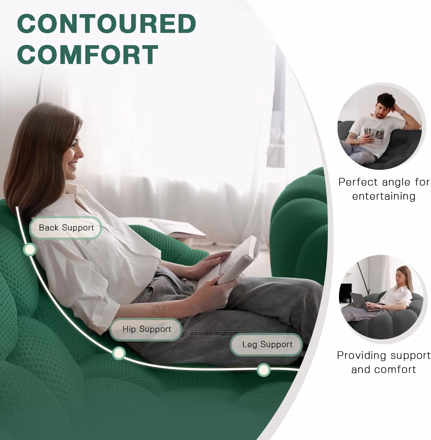 Bubble Couch,49.21'' Single Sofa,Mesh Fabric Lazy Floor Sofa, 3D Honeycomb Shape Curved Couch for Living Room, Office, Apartment (Green, 48.43" D)
