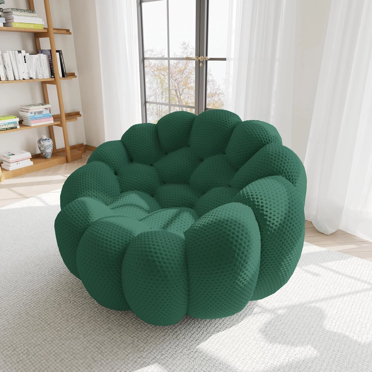 Bubble Couch,49.21'' Single Sofa,Mesh Fabric Lazy Floor Sofa, 3D Honeycomb Shape Curved Couch for Living Room, Office, Apartment (Green, 48.43" D)