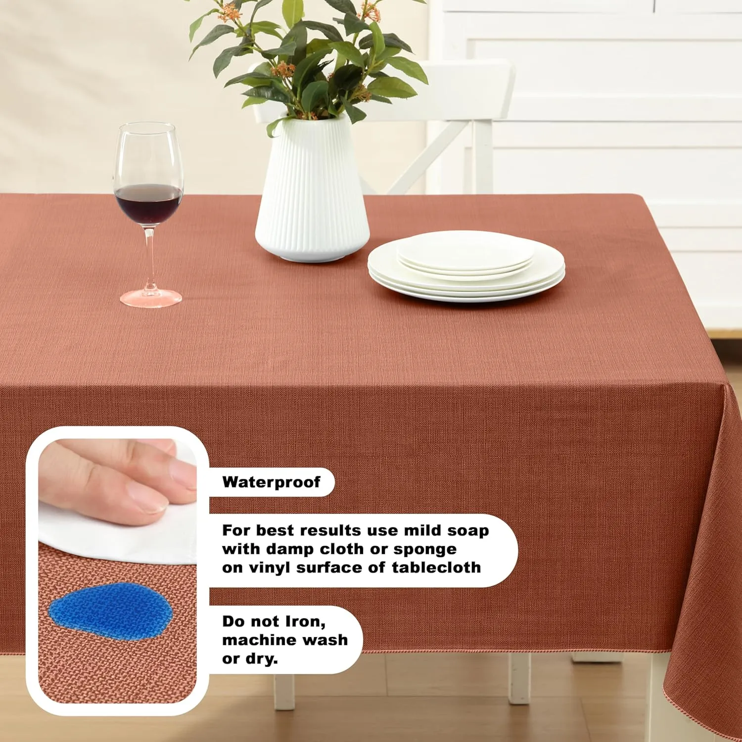Cafe Hotel Linen Look Solid Color Heavy 4 Gauge Vinyl Flannel Backed Tablecloth, Indoor/Outdoor Wipe Clean Tablecloth, 60 Inch x 120 Inch Oblong/Rectangle, Orange