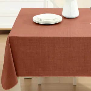 Cafe Hotel Linen Look Solid Color Heavy 4 Gauge Vinyl Flannel Backed Tablecloth, Indoor/Outdoor Wipe Clean Tablecloth, 60 Inch x 120 Inch Oblong/Rectangle, Orange