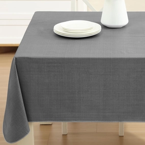 Cafe Hotel Linen Look Solid Color Heavy 4 Gauge Vinyl Flannel Backed Tablecloth, Indoor/Outdoor Wipe Clean Tablecloth, 52 Inch x 52 Inch Square, Grey