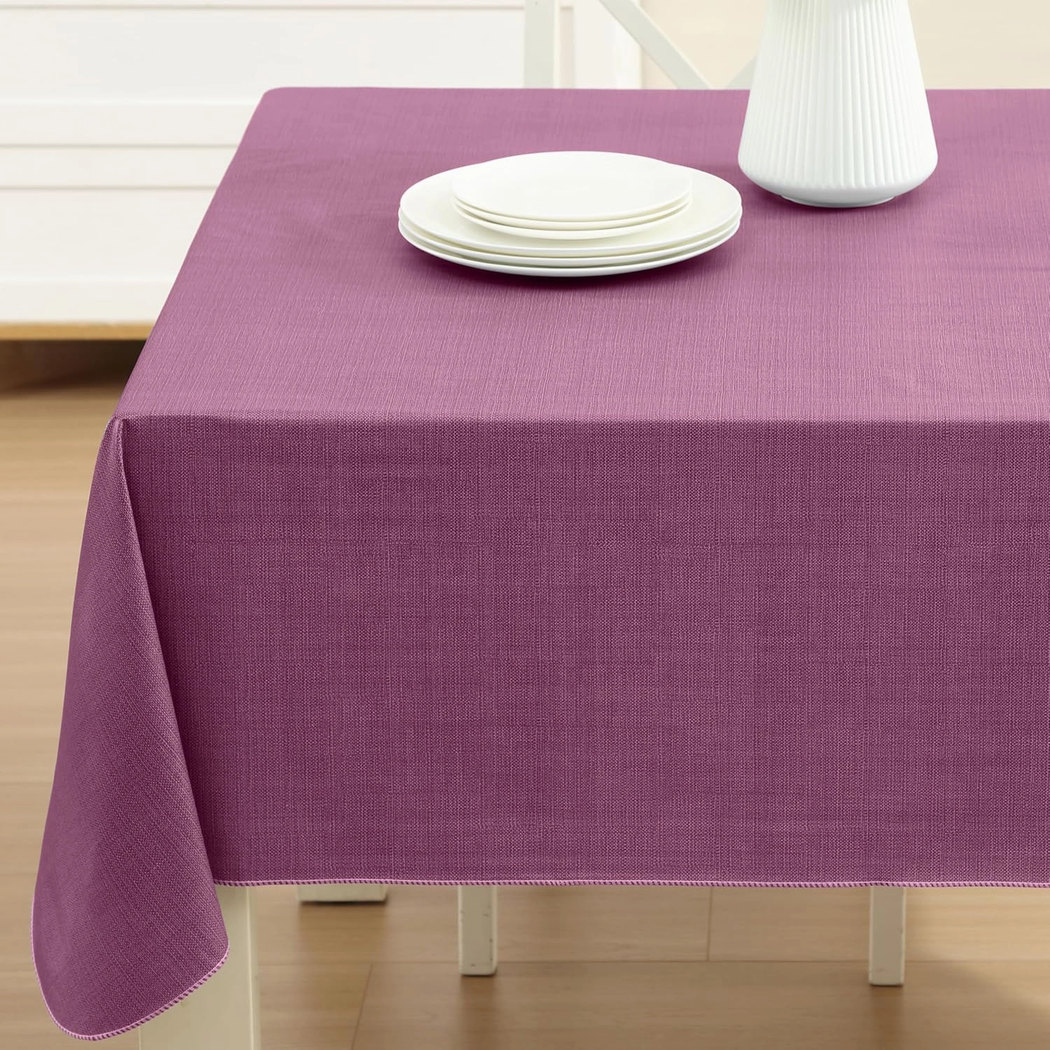 Cafe Hotel Linen Look Solid Color Heavy 4 Gauge Vinyl Flannel Backed Tablecloth, Indoor/Outdoor Wipe Clean Tablecloth, 60 Inch x 120 Inch Oblong/Rectangle, Burgundy